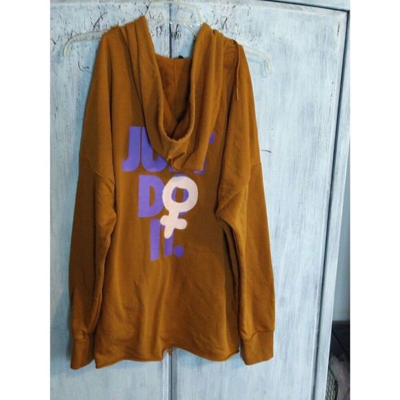 Nike Just Do It Mustard Cold Shoulder Nwot Medium Hoodie - Picture 8 of 15